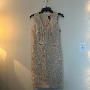 Ann Taylor Gold and White Woven-Like Dress